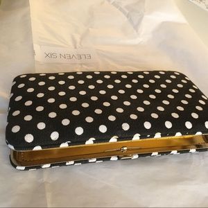 Black & White Polka Dot lined in Gold Wallet - Brand New - Not Avail in store